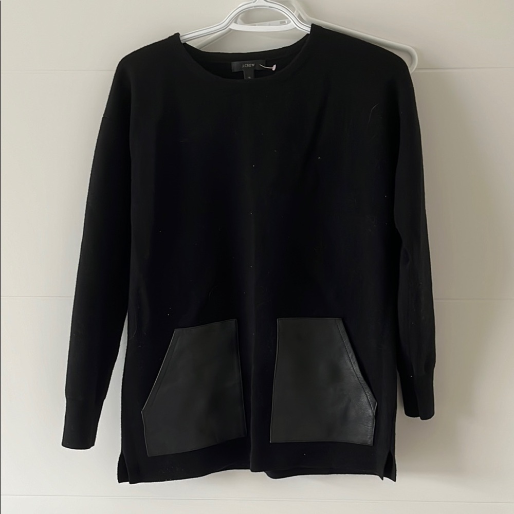 Women's Black Sweater with Leather Accents